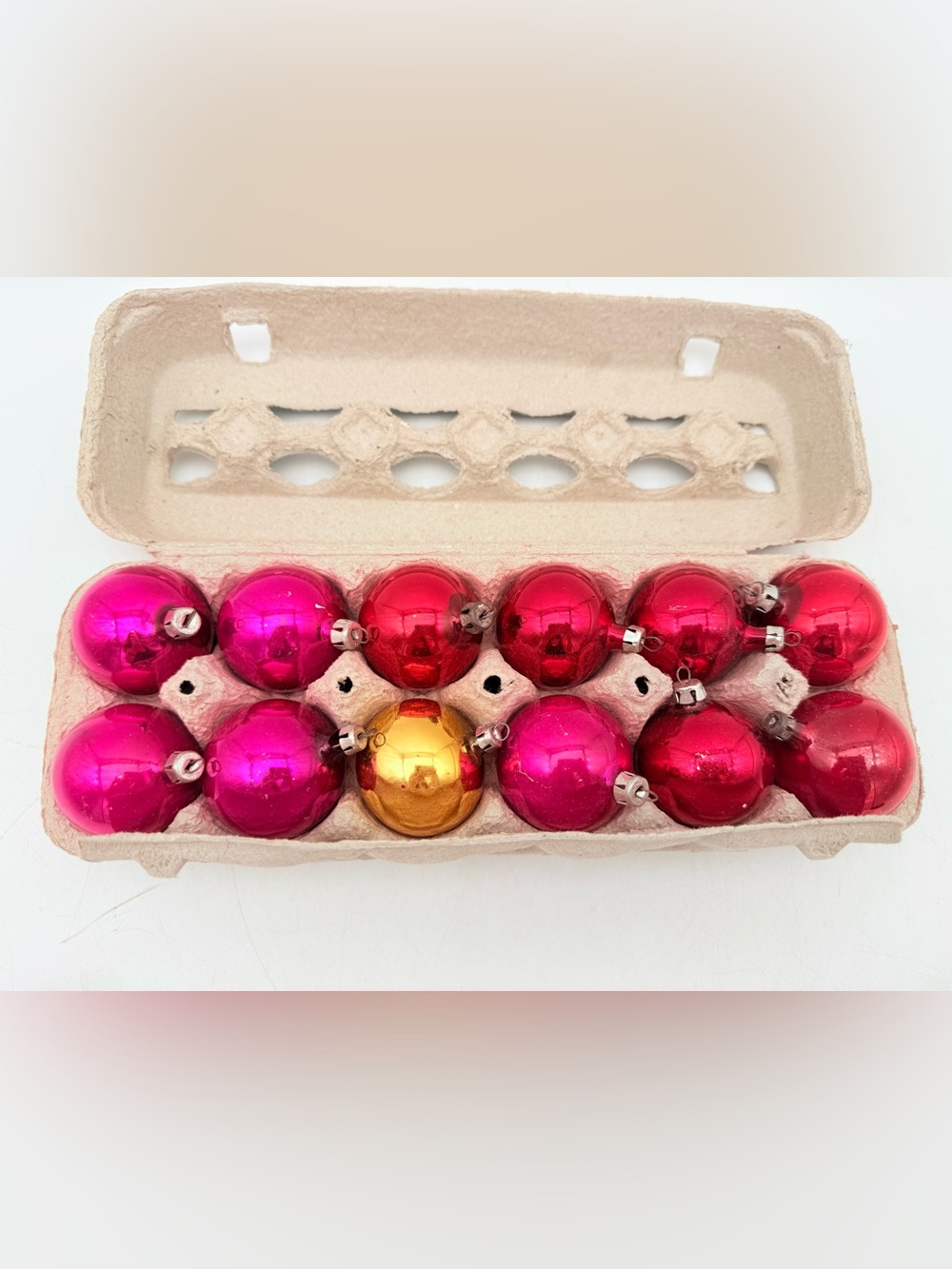 Set of Pink and Gold Shiny Glass Ornaments - Holiday Décor